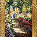 Claude Monet - Garten im Giverny-Museumsqualität-110x80cm Ölgemälde Handgemalt Leinwand Rahmen-Sygniert G17003. cena 269,99 euro. wysylka 0 euro. malowany recznie