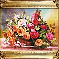 Tytul : Roze-Obraz malowany recznie,olej,plotno rama,sygnowany 47x37cm, cena 159zl wys.20zl. #kwiaty