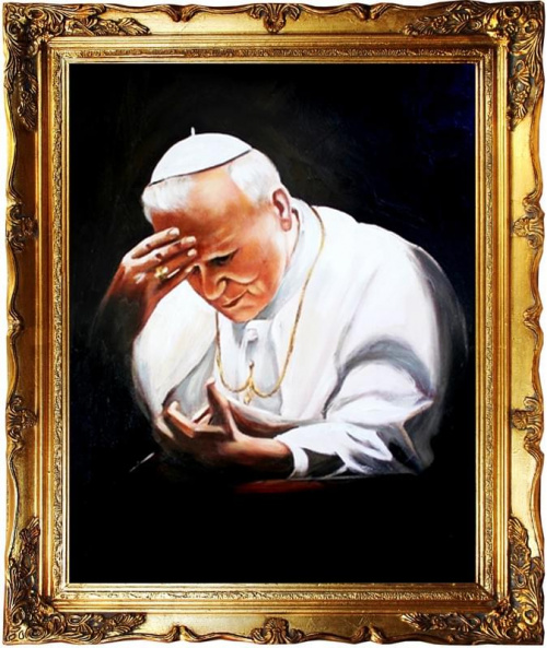 Papst Johannes Paul II - Ölgemälde handgemalt Rahmen Sygniert 63x54cm, G01148, 129 euro, wys - 0 euro