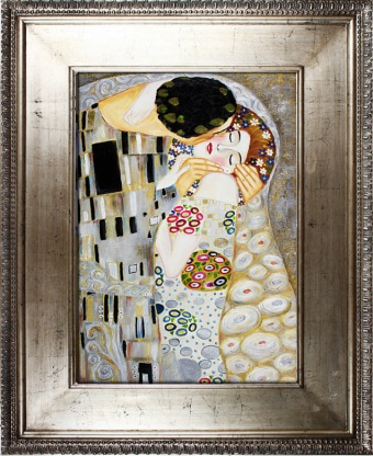 Gustav Klimt-Der Kuss-102x82 Ölgemälde Handgemalt Leinwand Silber Rahmen Sygniert, cena 249e